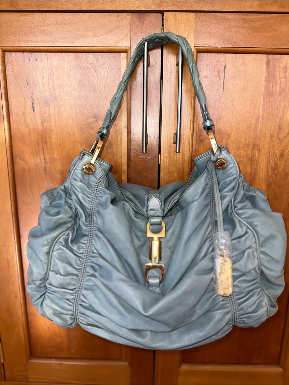 Vintage Bally Lambskin Nappa Leather Hobo | Slate Blue | Gold Hardware | Italy - Picture 15 of 16